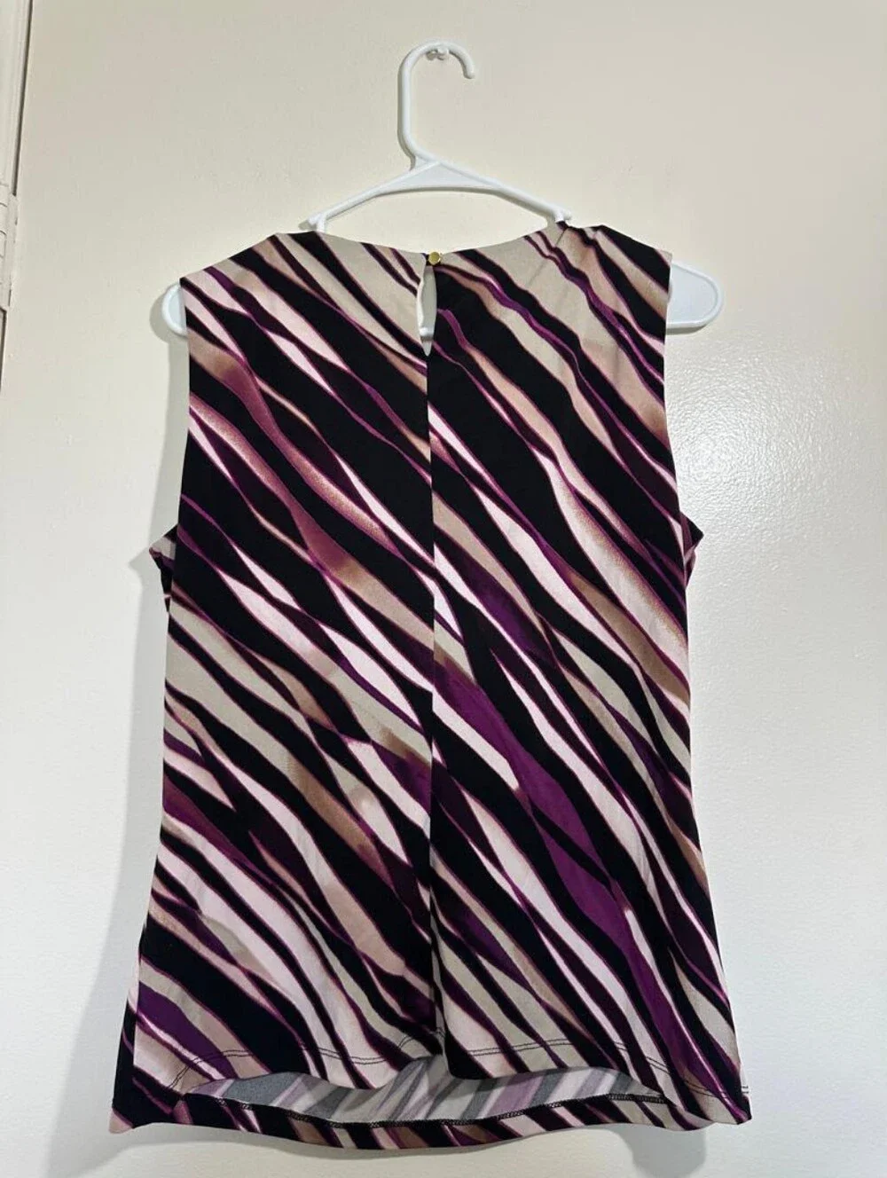 Calvin Klein Sleeveless Abstract Zebra-Pleated Neck Tank Blouse To Size• XS